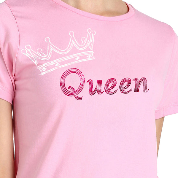 WOMEN EMBELLISHED T SHIRT STS 24 PINK