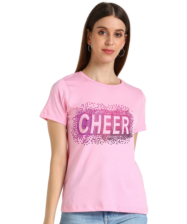 Shimmer in Style with the Pack of 2 Women's Cotton Sequins Motifs T-Shirts