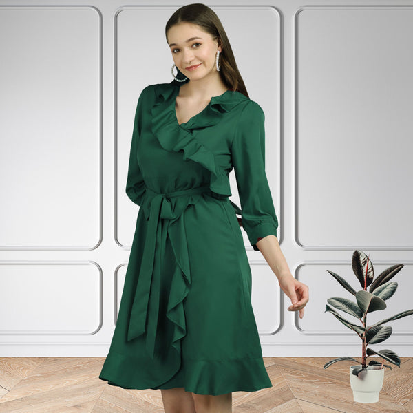 ✨ Frilled Ankle-Length Polyester Dress ✨