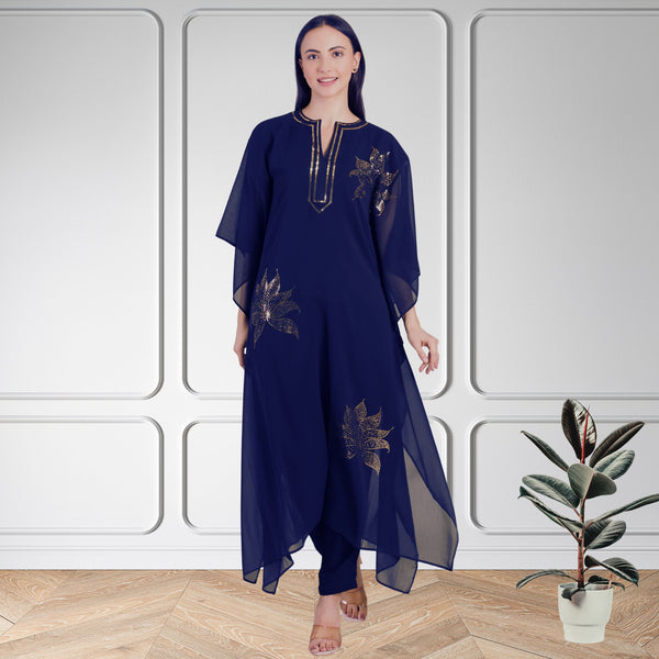Women's Sequins Motifs Embellished Georgette Kaftan Pant Set – Elegant Party & Festive Wear