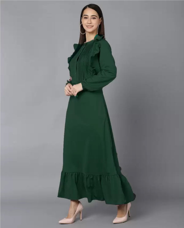 WOMEN PLEATED MAXI DRESS SHV 180 GREEN