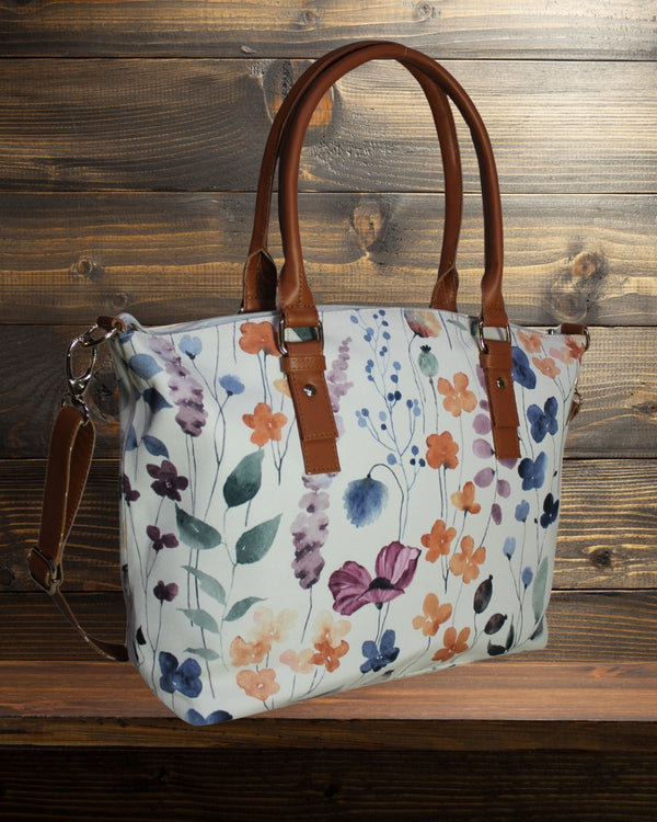 Watercolour Floral Print Canvas Bag
