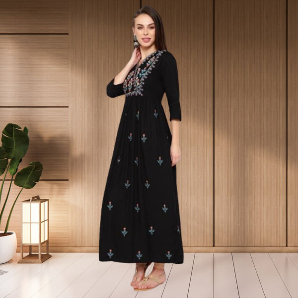 WOMEN FLORAL EMBROIDED KURTI SHV 29 BLACK
