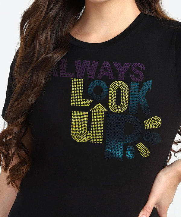 Women's Sequins Motifs Embellished Cotton T-shirt