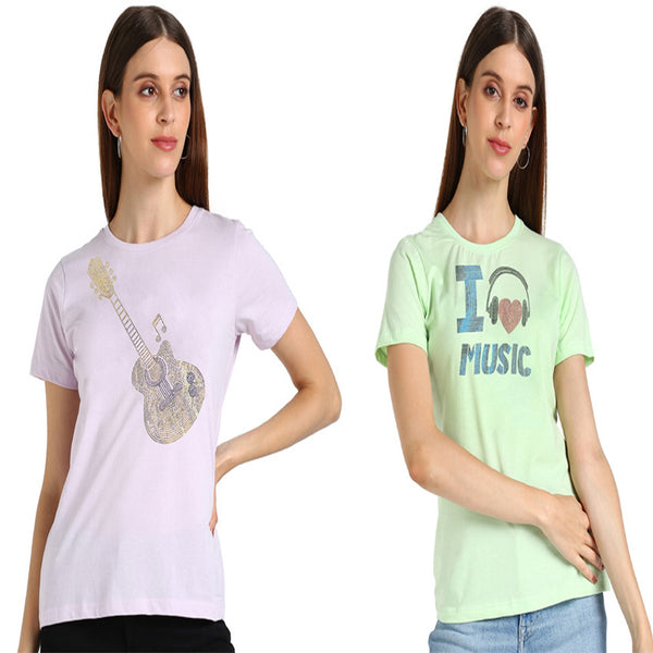 ✨ Women’s Sequin Motifs Cotton T-Shirt Combo – 2 Stylish Tees for ₹599 (MRP ₹2,099) ✨