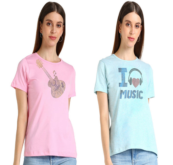✨ Women’s Sequin Motifs Cotton T-Shirt Combo – 2 Stylish Tees for ₹599 (MRP ₹2,099) ✨