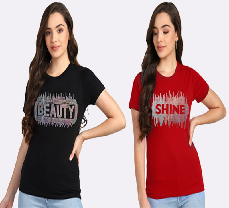 ✨ Women’s Sequin Motifs Cotton T-Shirt Combo – 2 Stylish Tees for ₹599 (MRP ₹2,099) ✨