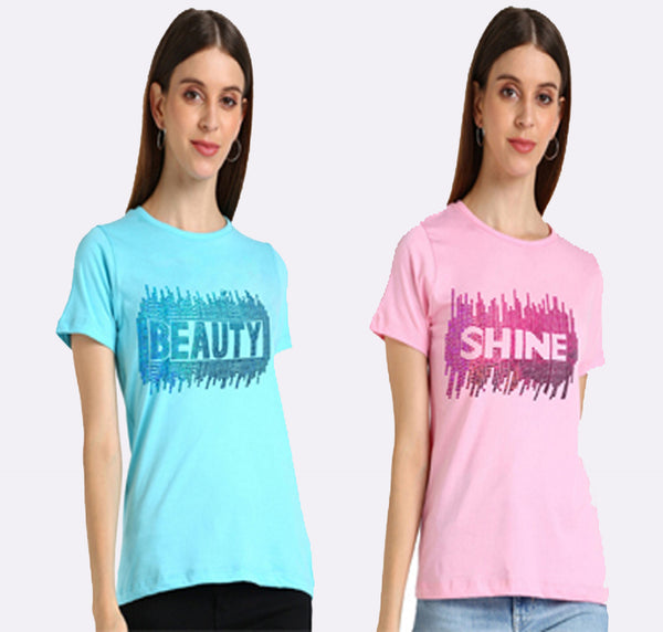 Women's Cotton Sequin Motif T-Shirt Combo