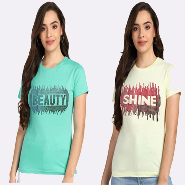 Sparkle Every Day with the Pack of 2 Women's Cotton Sequins Motifs T-Shirts