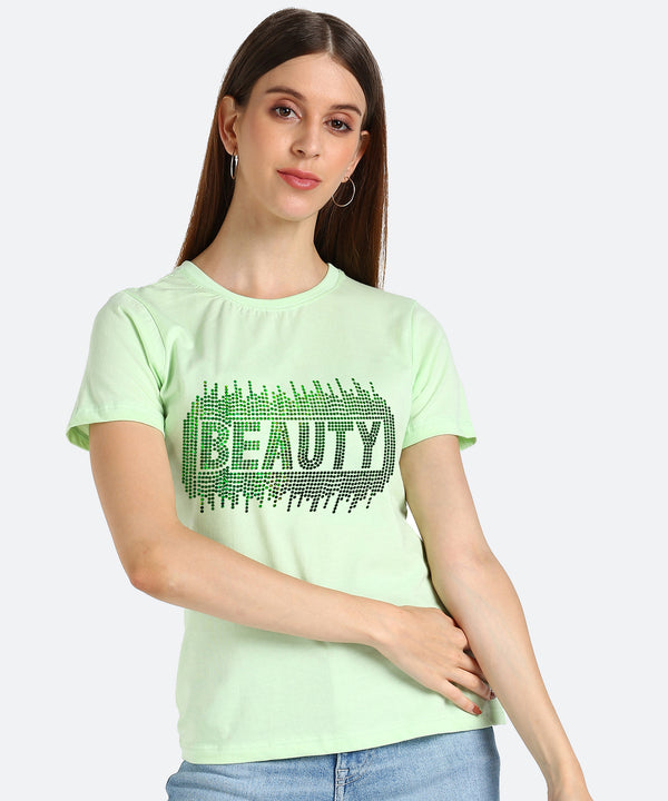 Women Sequins Motifs Embellished Cotton T-shirt