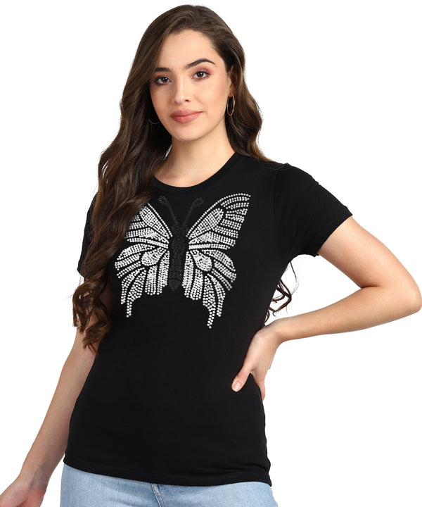 Women Sequins Motifs Embellished Cotton T-shirt