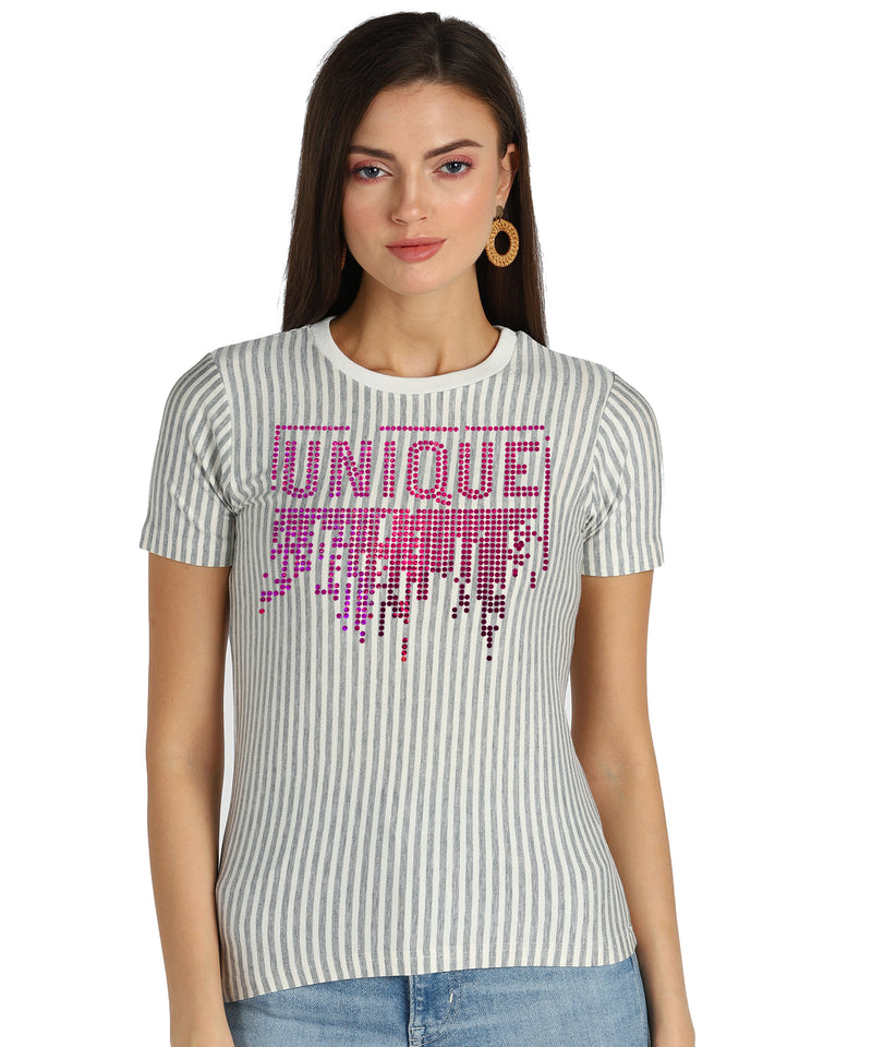 Women's Sequins Motifs Embellished Cotton T-shirt