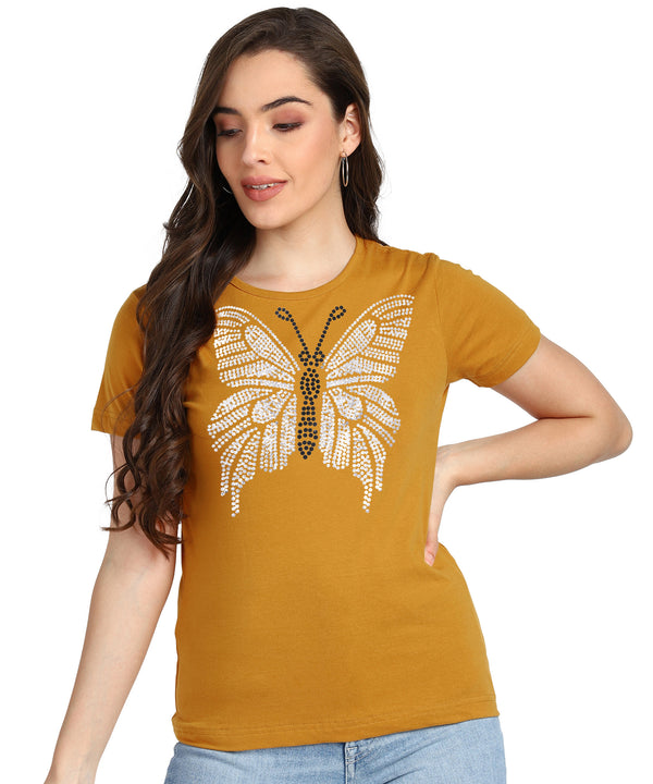 Women Sequins Motifs Embellished Cotton T-shirt