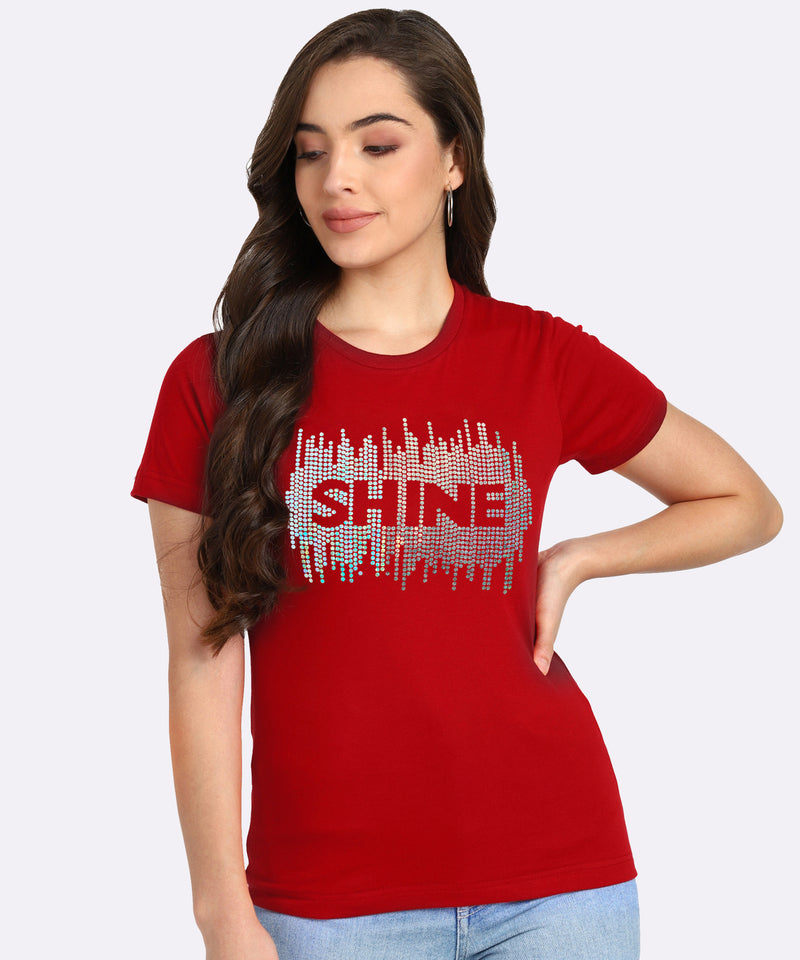 Women's Cotton Sequin Motif T-Shirt Combo