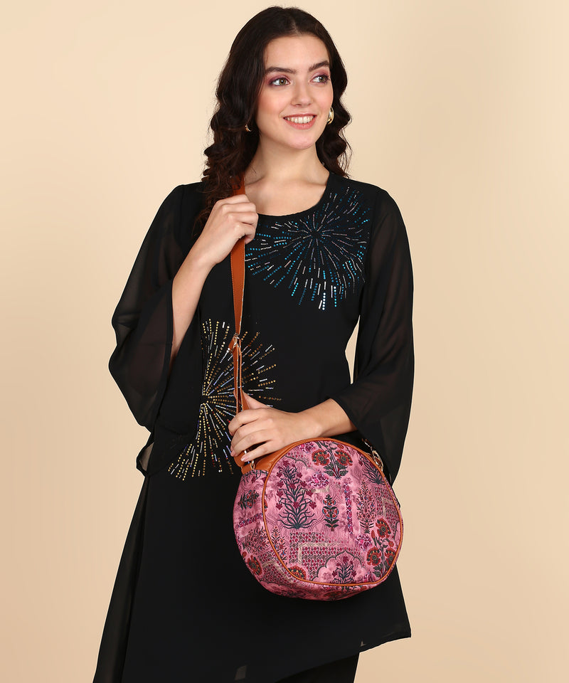 Jaipuri Floral Motifs Canvas Sling Bag