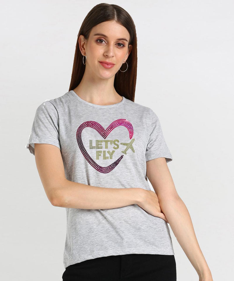 Women's Sequins Motifs Embellished Cotton T-shirt