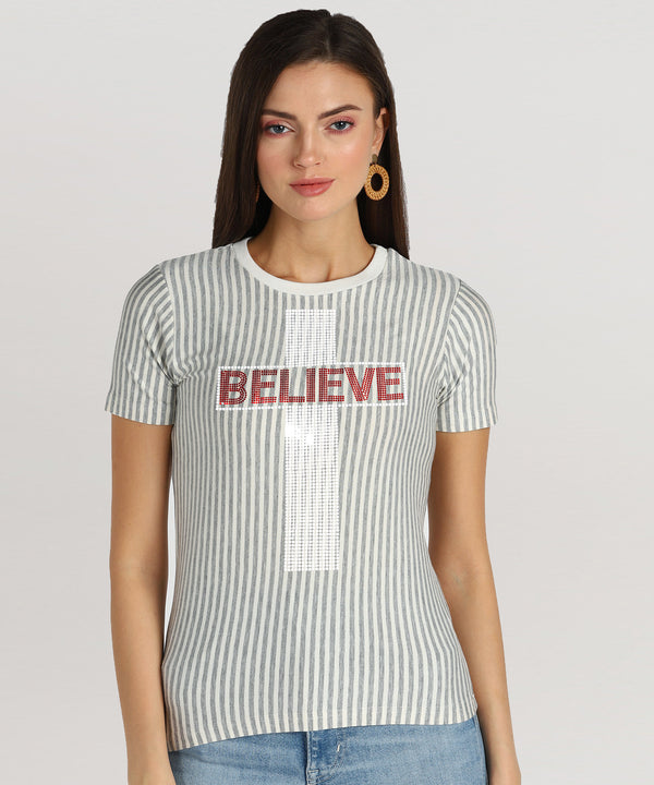 Women's Sequin Motifs Embellished cotton T-shirt