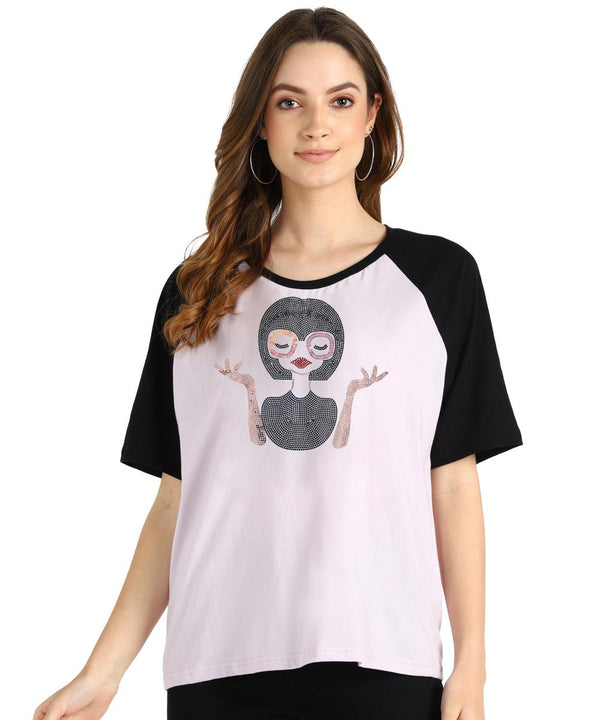 Women's Sequins Motifs Embellished Cotton T-shirt