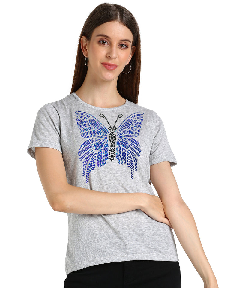 Women Sequins Motifs Embellished Cotton T-shirt