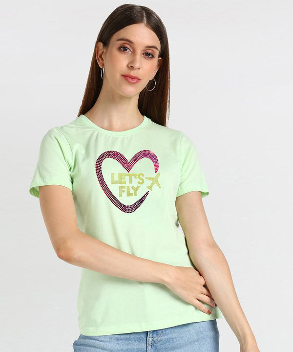 Women's Sequins Motifs Embellished Cotton T-shirt