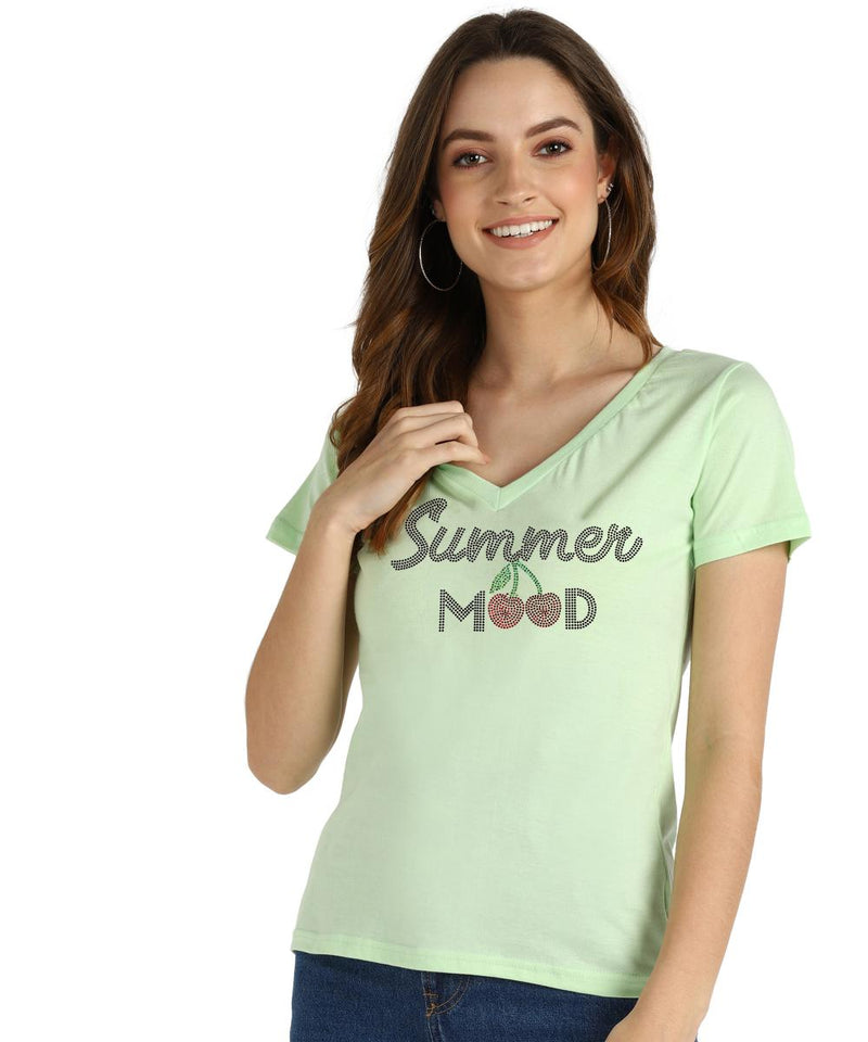 Women's Sequins Motifs Embellished Cotton T-shirt