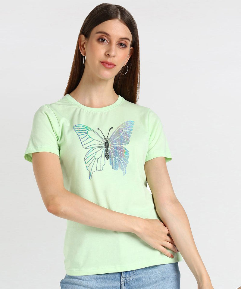 Women's Sequins Motifs Embellished Cotton T-shirt