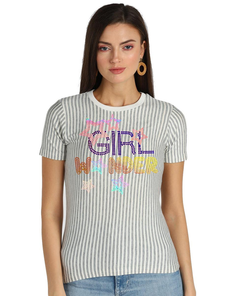 Women's Sequins Motifs Embellished Cotton T-shirt