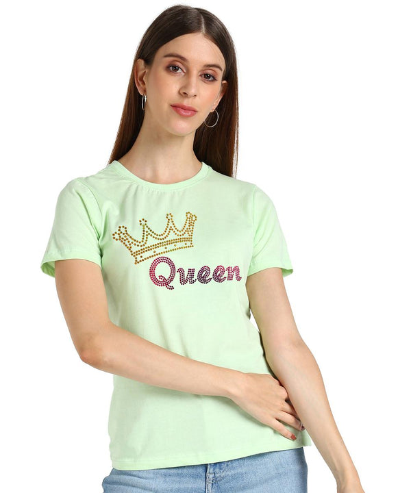 Women's Sequins Motifs Embellished Cotton T-shirt