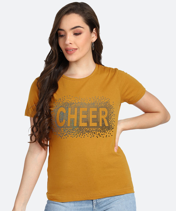 Women Sequins Motifs Embellished Cotton T-shirt