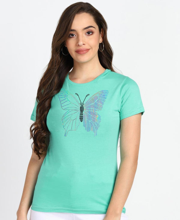 Women's Sequins Motifs Embellished Cotton T-shirt