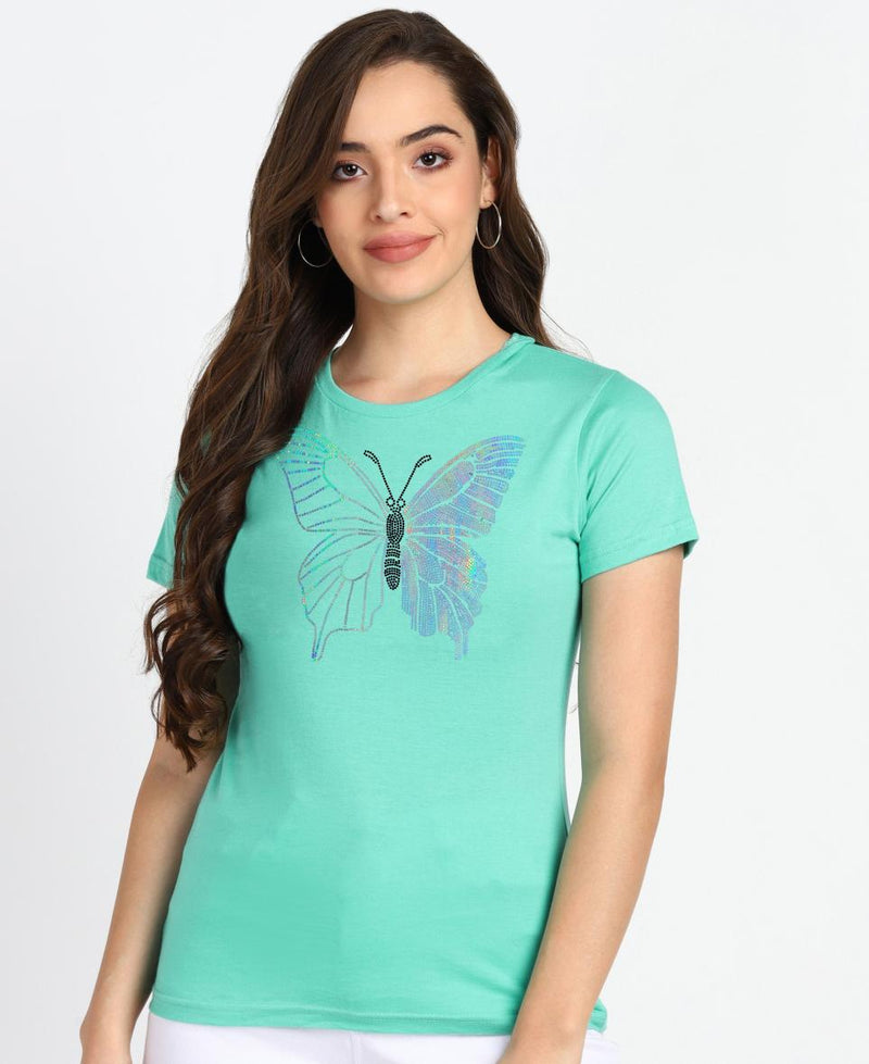 Women's Sequins Motifs Embellished Cotton T-shirt