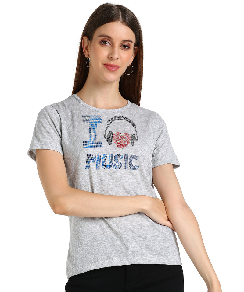 Women’s Cotton Sequin Motifs T-Shirt Combo Pack of 2