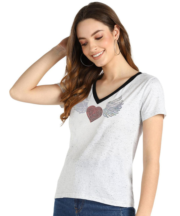 Women's Sequins Motifs Embellished Cotton T-shirt