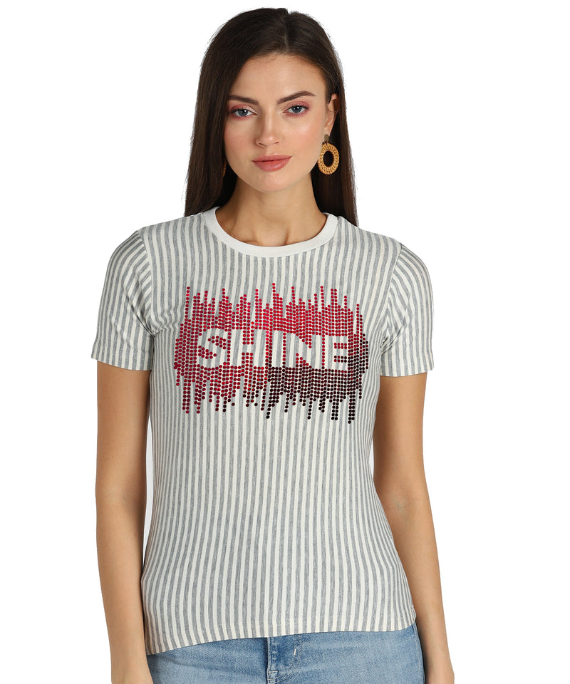 Women's Sequin Motifs Embellished cotton T-shirt