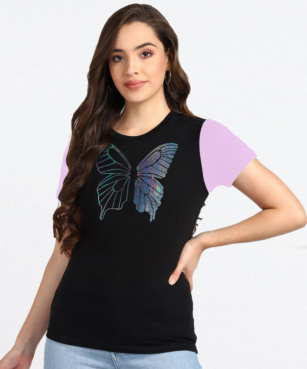 Women's Sequins Motifs Embellished Cotton T-shirt