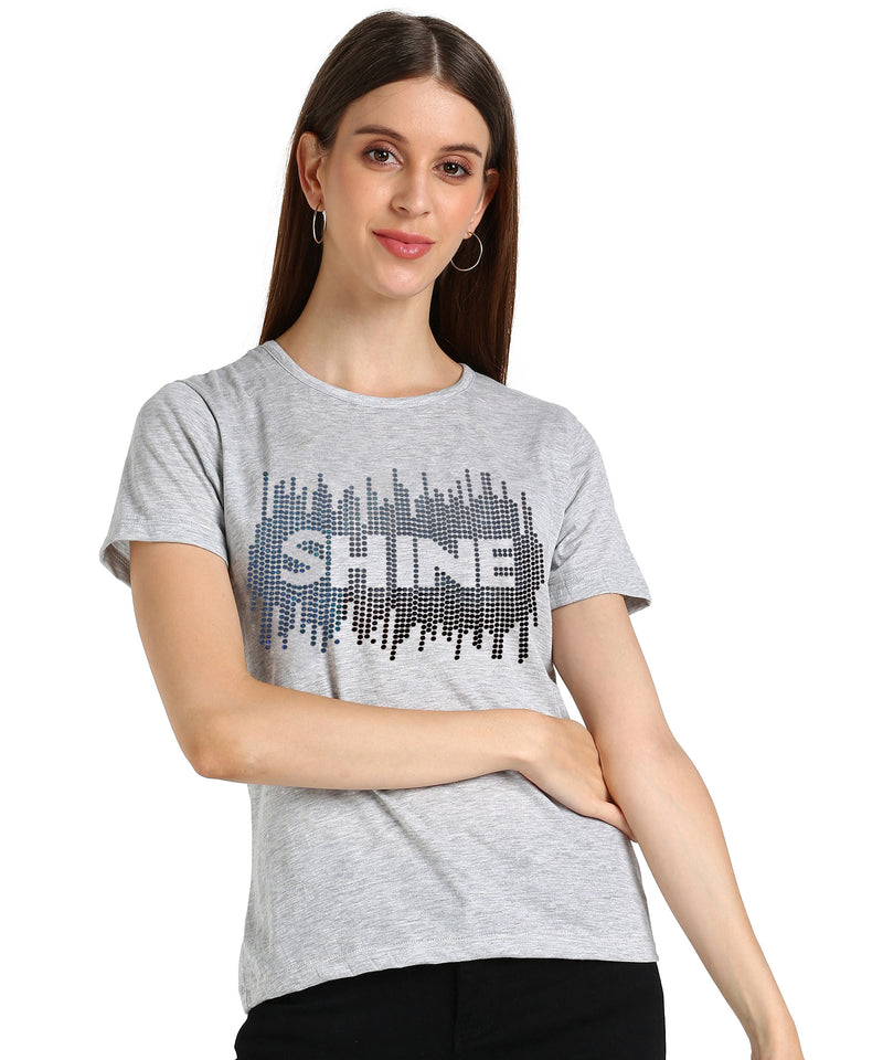 Sparkle Every Day with the Pack of 2 Women's Cotton Sequins Motifs T-Shirts