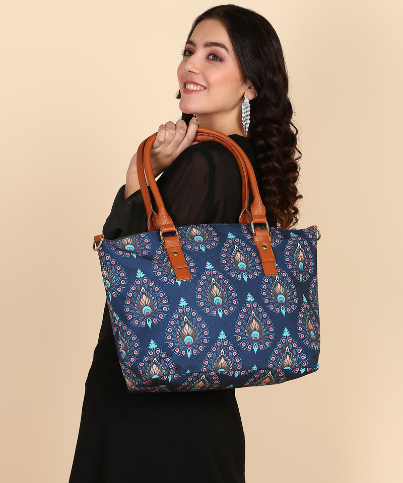 Peacock Feather Print Canvas Tote Bag