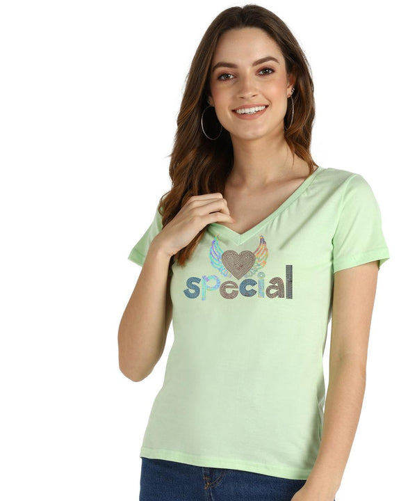 Women's Sequins Motifs Embellished Cotton T-shirt