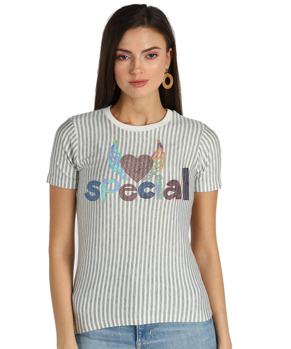 Women's Sequins Motifs Embellished Cotton T-shirt