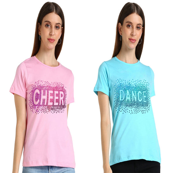 Shimmer in Style with the Pack of 2 Women's Cotton Sequins Motifs T-Shirts