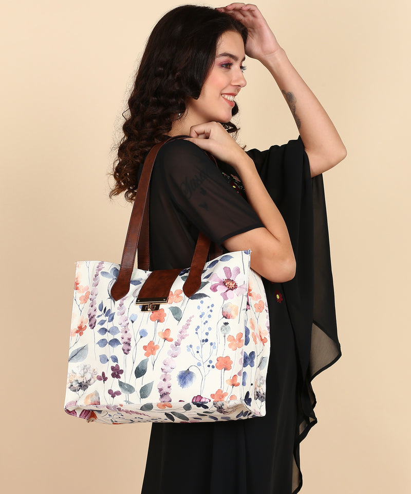 Watercolour Floral Print Canvas Tote Bag