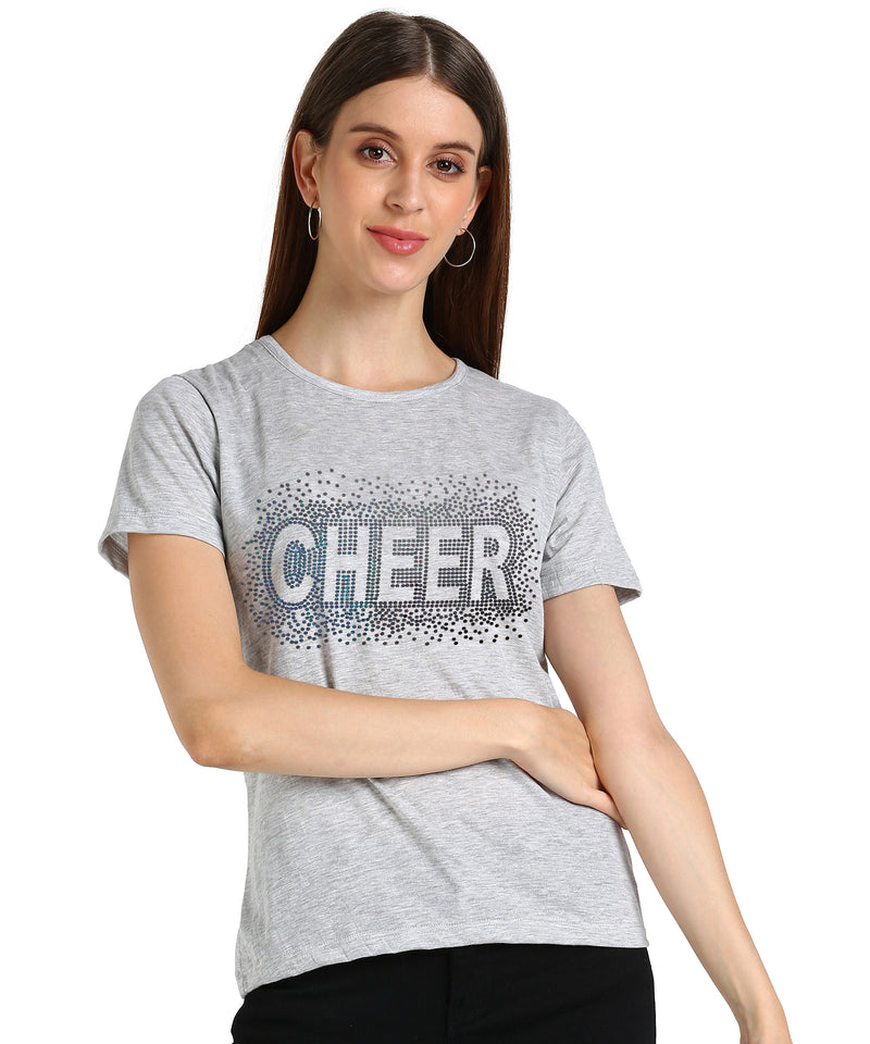 Shimmer in Style with the Pack of 2 Women's Cotton Sequins Motifs T-Shirts