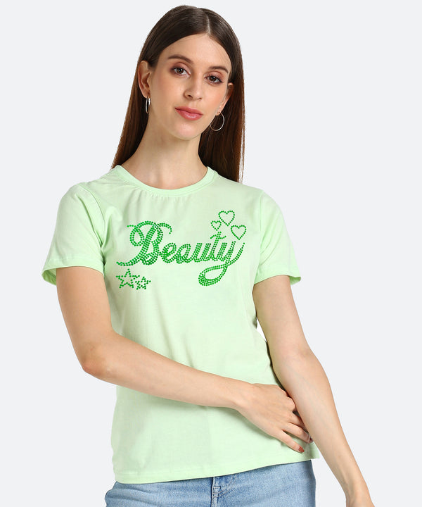 Women Sequins Motifs Embellished Cotton T-shirt