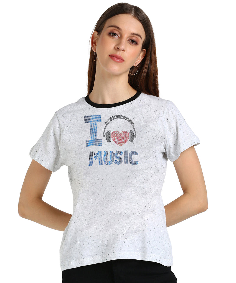 Women’s Cotton Sequin Motifs T-Shirt Combo Pack of 2