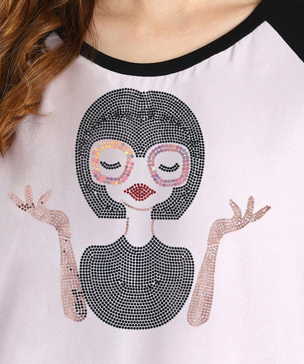 Women's Sequins Motifs Embellished Cotton T-shirt