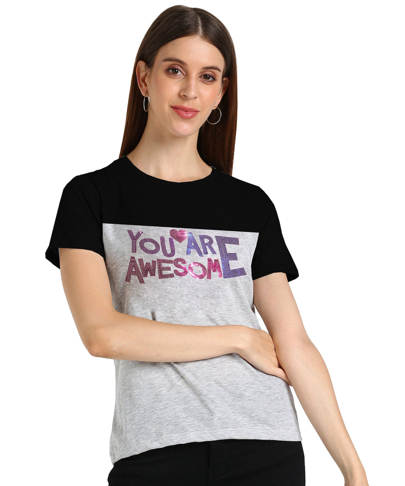 Women's Cotton Sequin Motif T-Shirt Combo