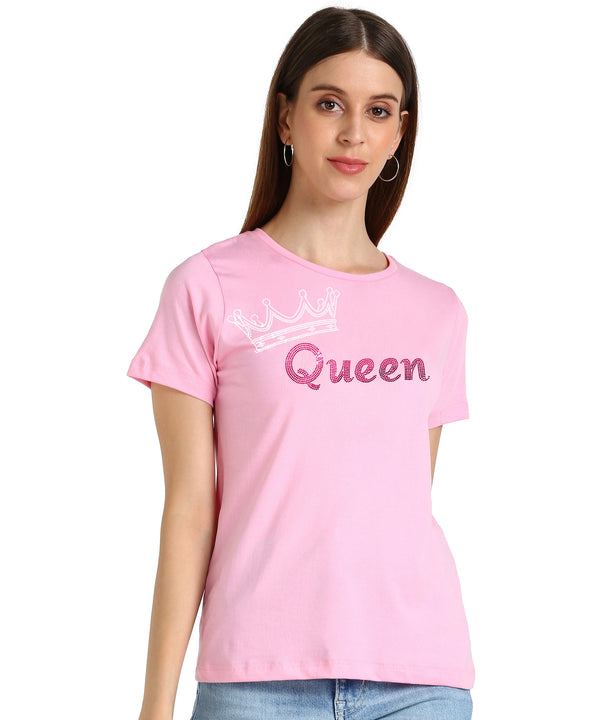 WOMEN EMBELLISHED T SHIRT STS 24 PINK