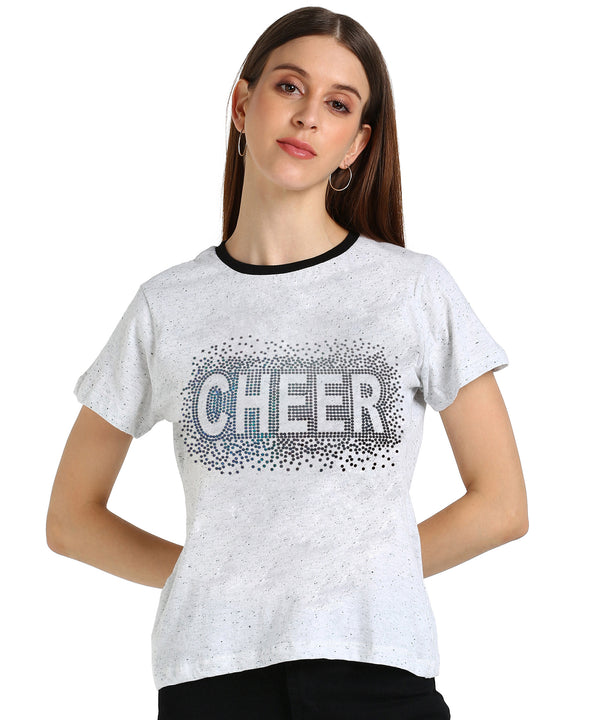 Shimmer in Style with the Pack of 2 Women's Cotton Sequins Motifs T-Shirts