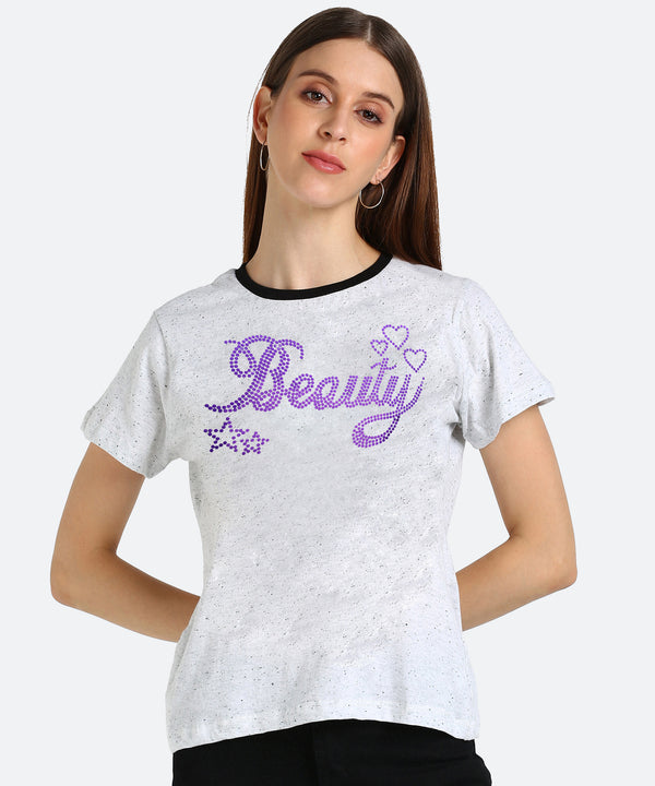 Women Sequins Motifs Embellished Cotton T-shirt