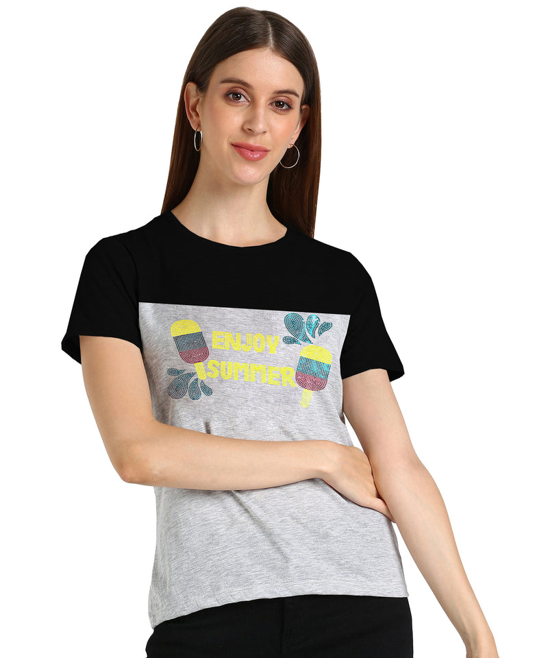 Women's Cotton Sequin Motif T-Shirt Combo
